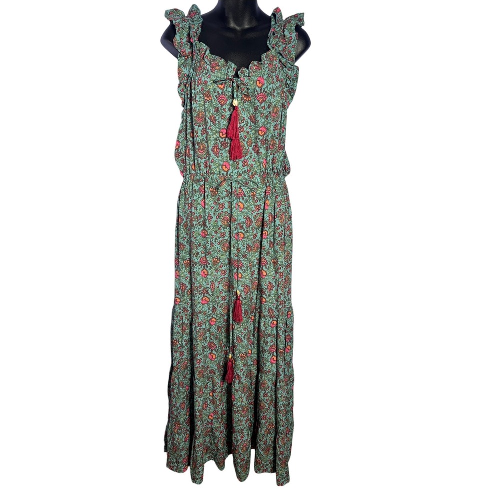 Natural life women's large floral ruffle tiered maxi dress boho drawstring